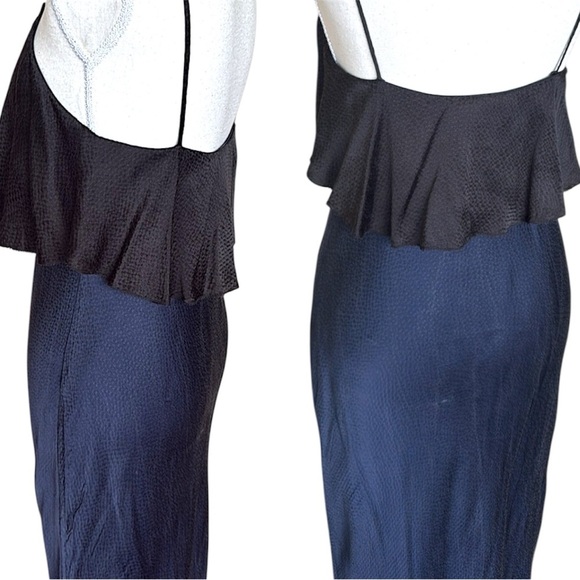 DvF Diane von Furstenberg Popover Tiered Navy Blue & Black Hammered Silk Dress - Picture 8 of 16